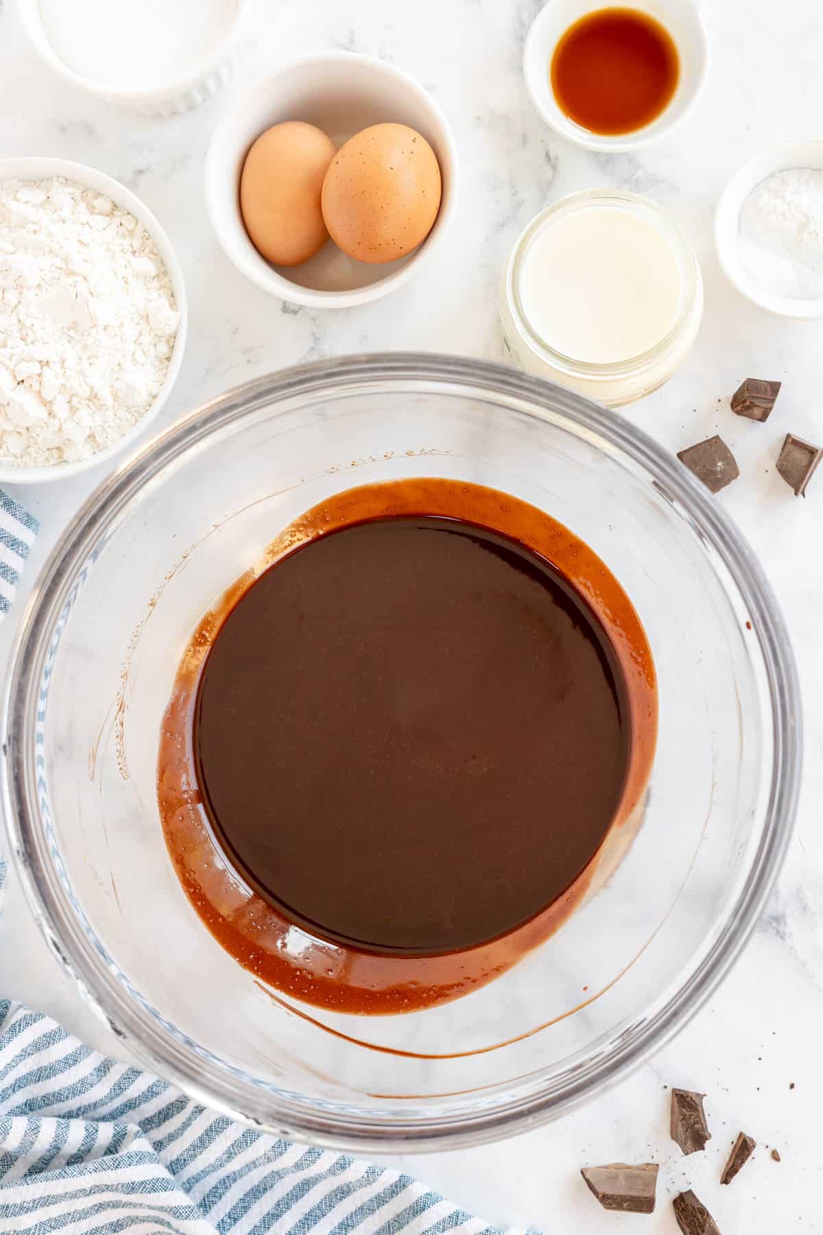 glass bowl with brownie batter.