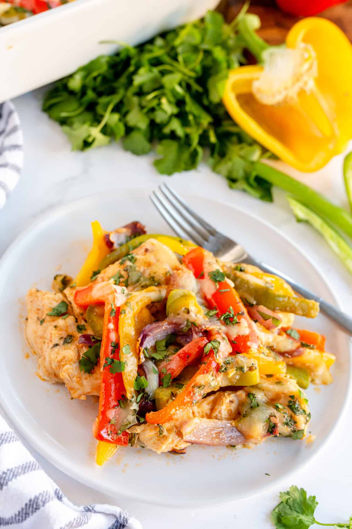Chicken Fajita Casserole on a white plate