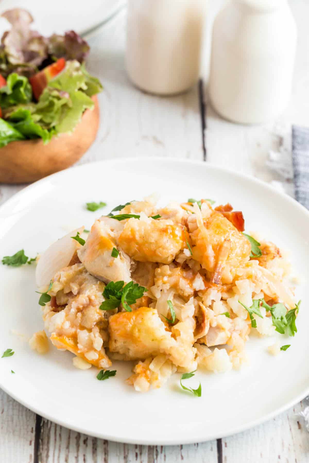 Cheesy Chicken Tater Tot Casserole (Crockpot)