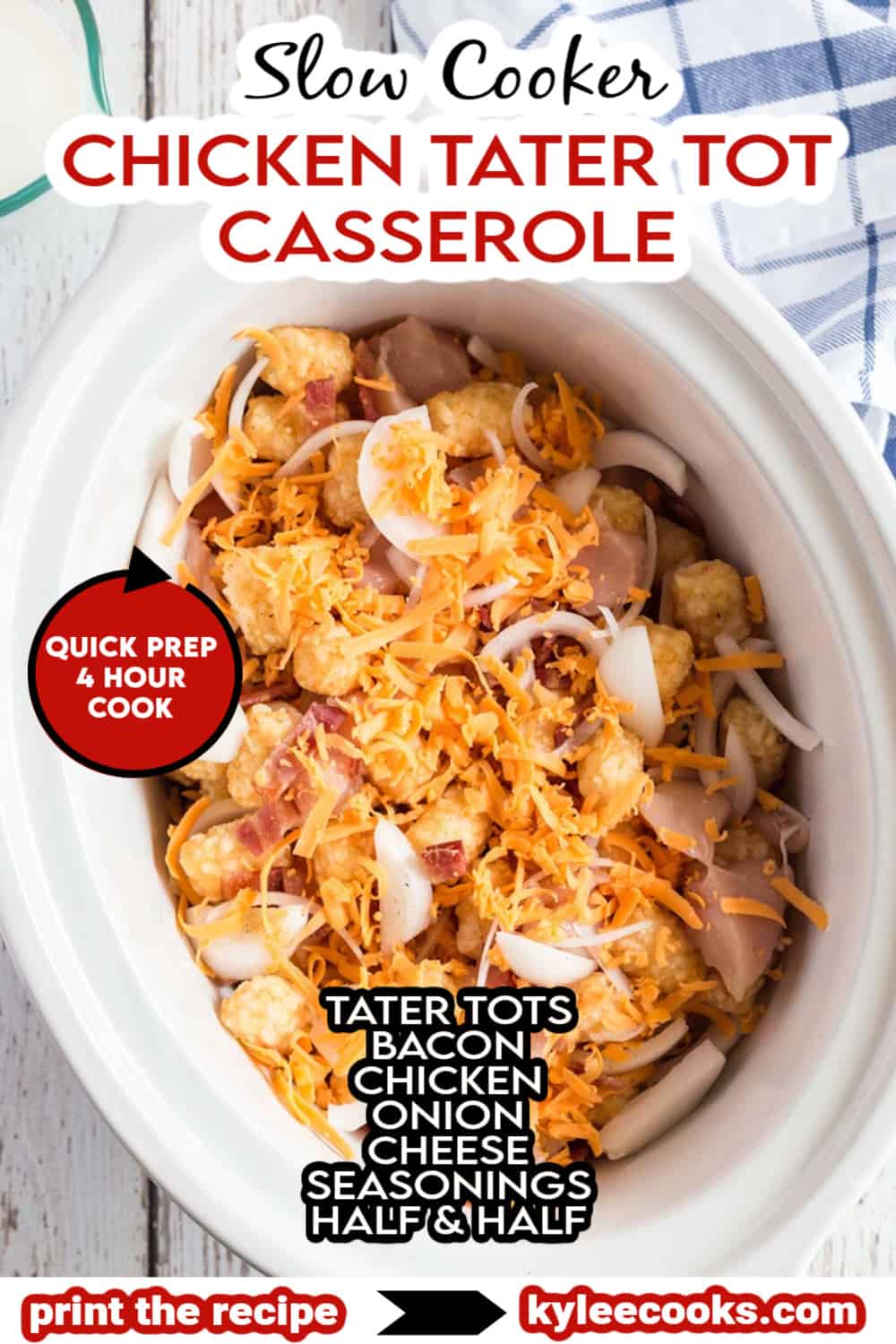chicken tater tot casserole with ingredient images overlaid and ingredients listed in text.