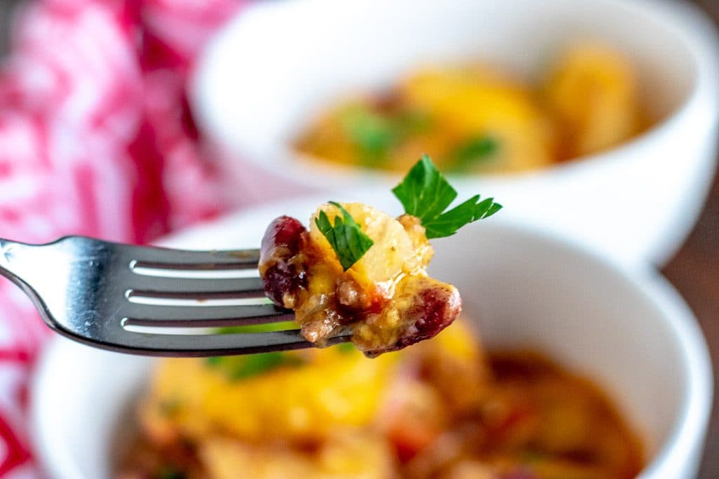 cowboy casserole on a fork