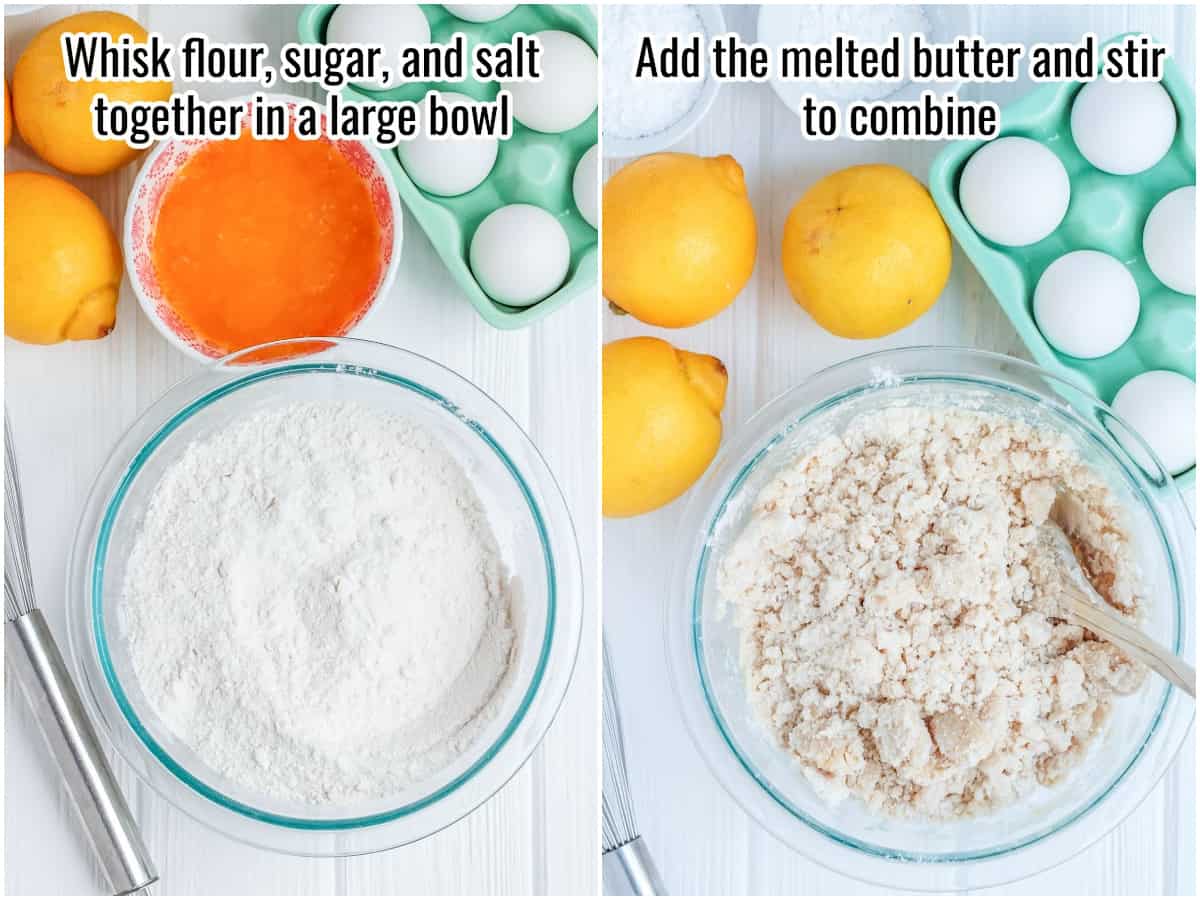 collage of process to make the dough for lemon bars.