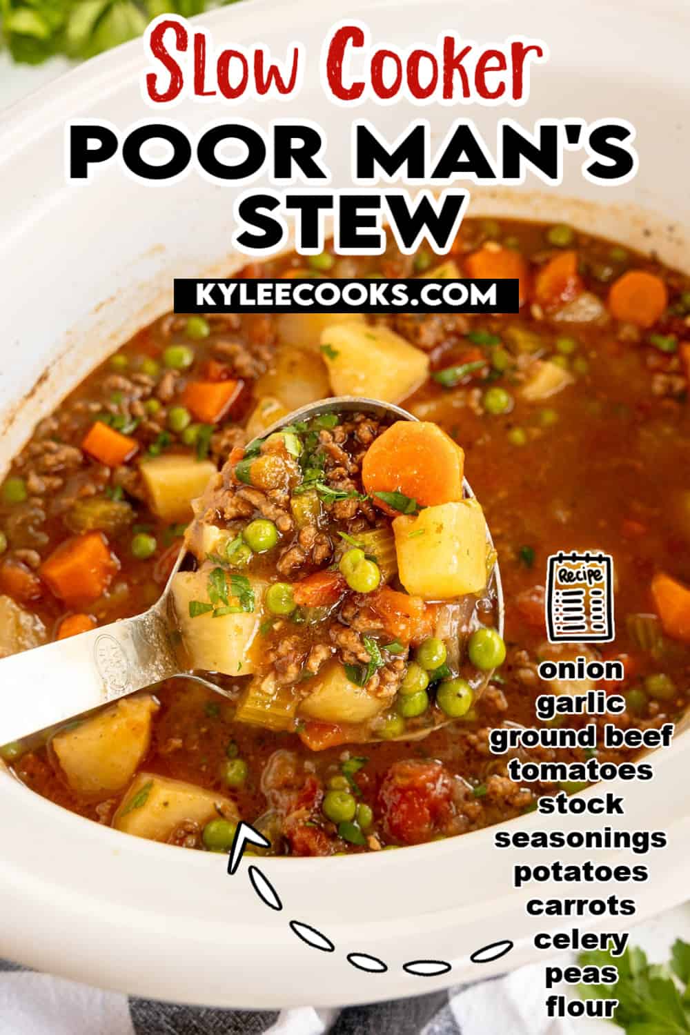 ground beef stew on a ladle.