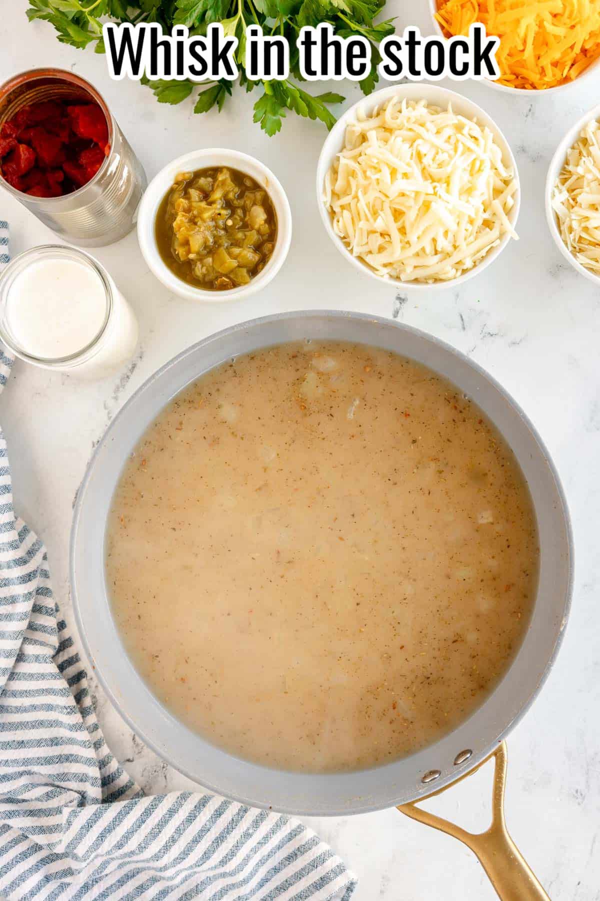 a skillet with a sauce being made.