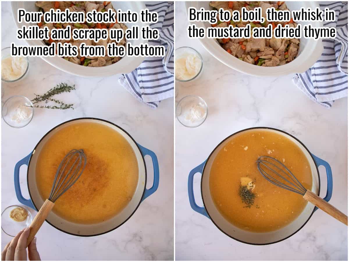 collage of deglazing a pan.